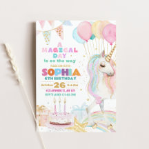 Colorful Unicorn Birthday Cake Party Invitation
