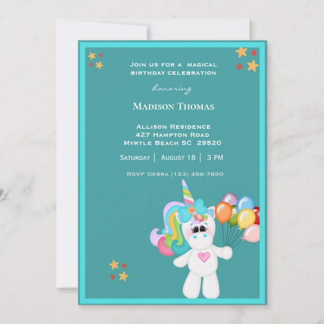 Colorful Unicorn Birthday Invitation (Front)