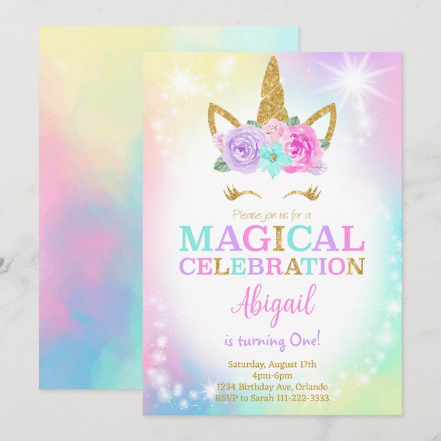 Colorful Unicorn Birthday Invite (Front/Back)