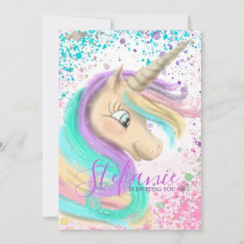 Colorful unicorn birthday party invitation