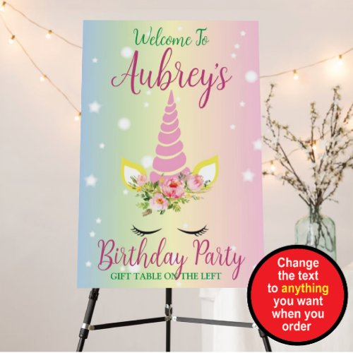 Colorful Unicorn Brithday Party Foam Board Sign