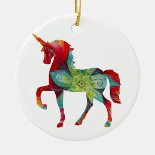 Colorful Unicorn Circle Ornament
