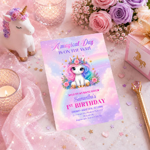 Colorful Unicorn Girl Birthday Pastel Invitation