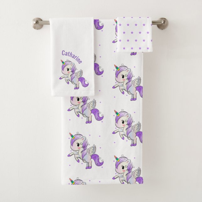 Colorful Unicorn Girly Bath Towel Set (Insitu)