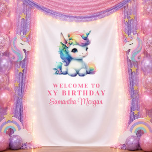Colorful Unicorn Glow Magical Day Banner Tapestry