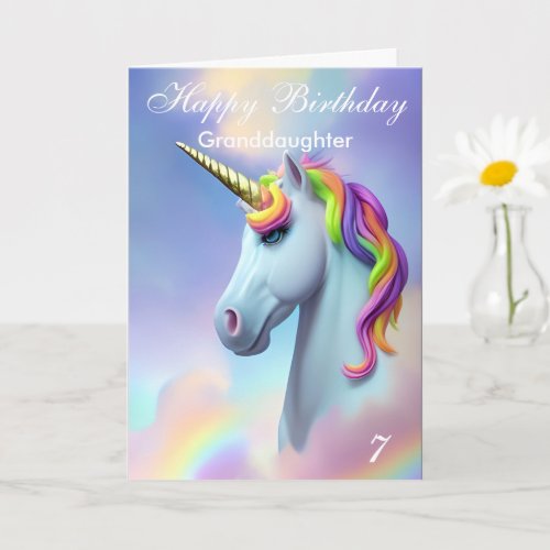 Colorful Unicorn Happy Birthday Granddaughter  Card