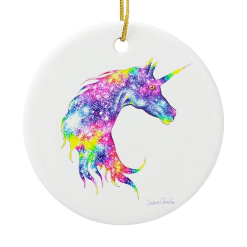 Colorful unicorn head ceramic ornament