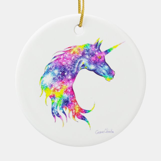 Colorful unicorn head ceramic ornament (Front)