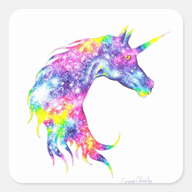 Colorful unicorn head square sticker (Front)