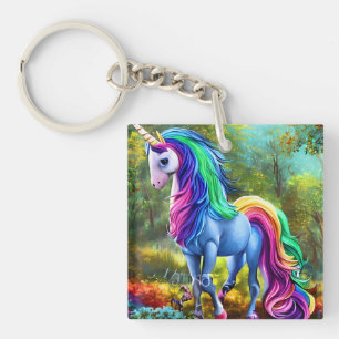 Colorful Unicorn Horse in The Forest-46567 Keychain