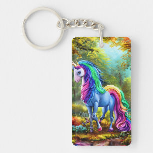 Colorful Unicorn Horse in The Forest-46567 Keychain