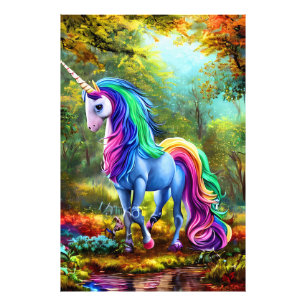 Colorful Unicorn Horse in The Forest-46567 Photo Print