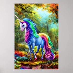 Colorful Unicorn Horse in The Forest-46567 Poster