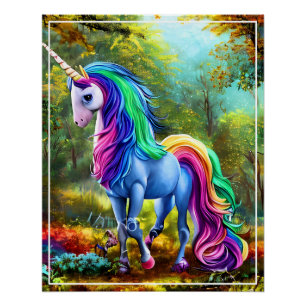 Colorful Unicorn Horse in The Forest-46567 Poster