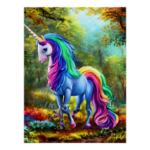 Colorful Unicorn Horse in The Forest-46567 Poster