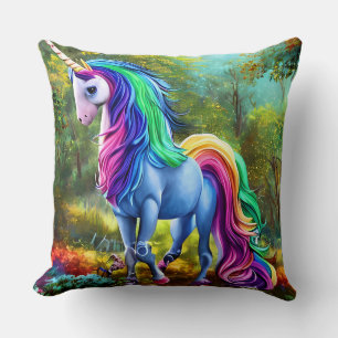 Colorful Unicorn Horse in The Forest-46567 Throw Pillow