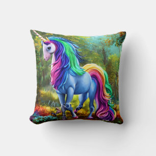 Colorful Unicorn Horse in The Forest-46567 Throw Pillow