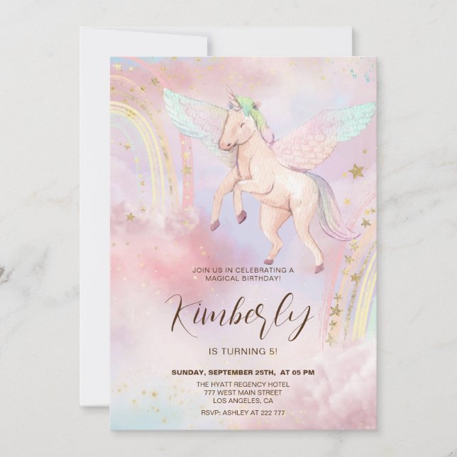 Colorful Unicorn Kids Birthday Invitation (Front)