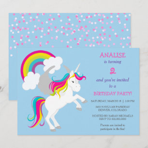 Colorful Unicorn Kids Birthday Party Invitation