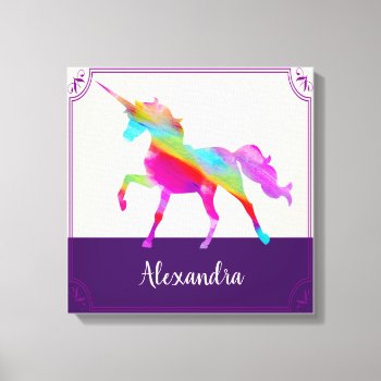 Colorful Unicorn Kid's Name Personalized Canvas Print by FatCatGraphics at Zazzle