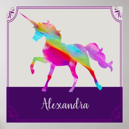 Colorful Unicorn Kid's Name Personalized Poster