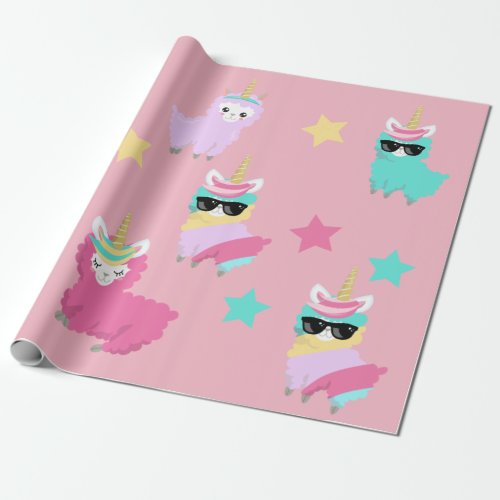 Colorful Unicorn Llama Llamacorn Cute Wrapping Paper