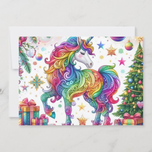 Colorful unicorn magical Christmas Card