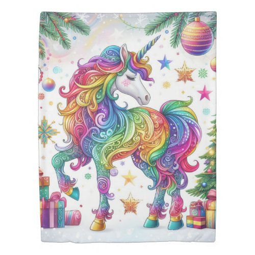 Colorful unicorn magical Christmas Duvet Cover