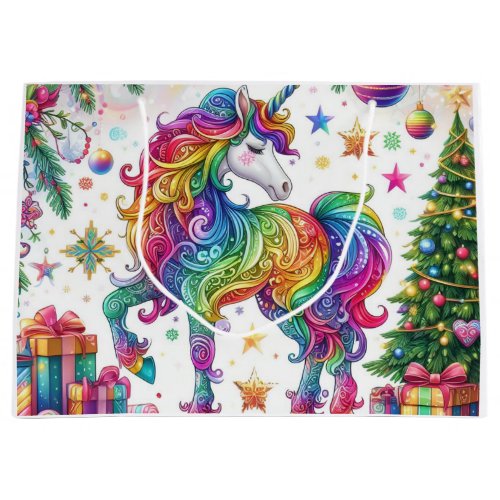 Colorful unicorn magical Christmas Large Gift Bag