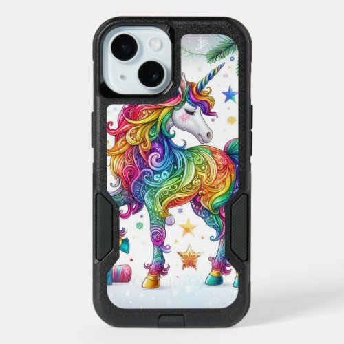 Colorful unicorn magical Christmas iPhone 15 Case