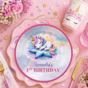 Colorful Unicorn Magical Day Girl Birthday Paper P Plates