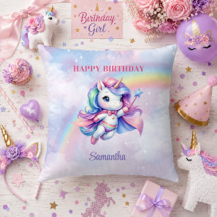Colorful Unicorn Magical Day Girl Birthday Pillow