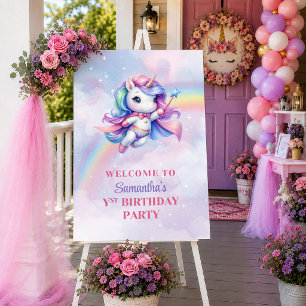 Colorful Unicorn Magical Day Girl Birthday Welcome Poster