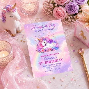 Colorful Unicorn Magical Girl Birthday Party Invit Invitation