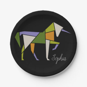 Colorful Unicorn - Modern Abstract Elegant Tangram Paper Plates