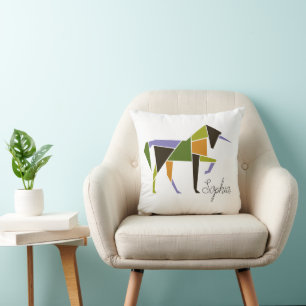 Colorful Unicorn - Modern Abstract Elegant Tangram Throw Pillow