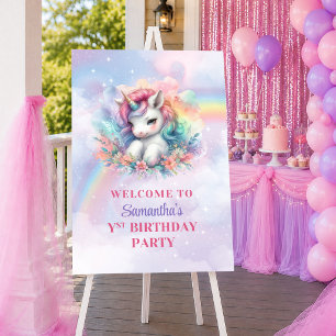 Colorful Unicorn Pastel Magical Girl Birthday Welc Poster