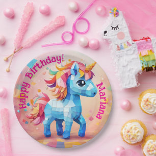 Colorful Unicorn Pinata Birthday Paper Plates