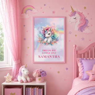 Colorful Unicorn Pink Purple Framed Poster Art Canvas Print