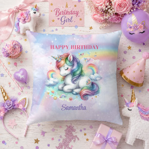 Colorful Unicorn Pink Purple Girl Birthday Pillow
