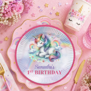 Colorful Unicorn Pink Purple Girl Birthday Plates