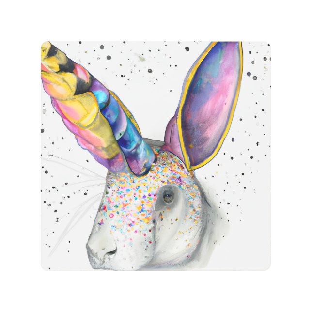 Colorful Unicorn Rabbit Metal Print (Front)