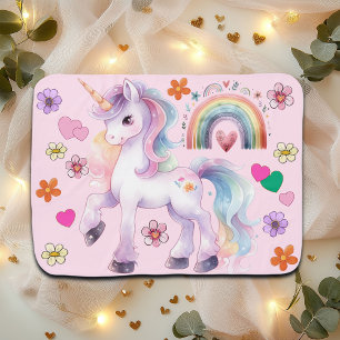 Colorful Unicorn Rainbow and Flowers Nursery Baby Blanket