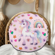 Colorful Unicorn Rainbow and Flowers  