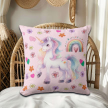 Colorful Unicorn Rainbow and Flowers  