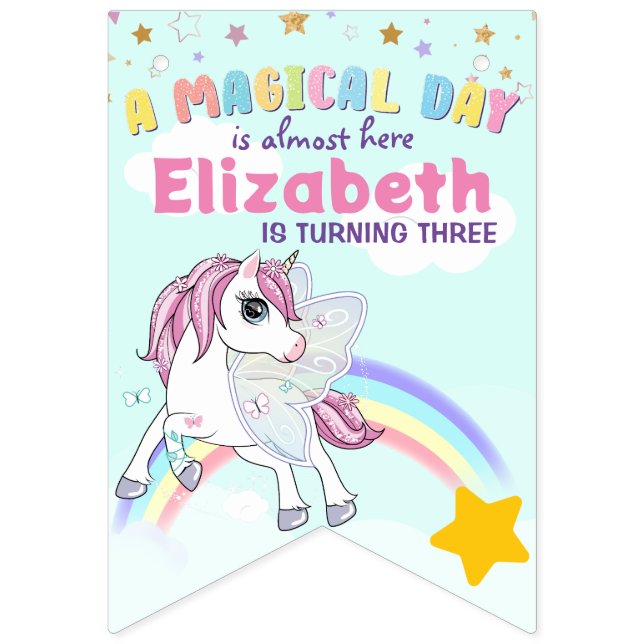 Colorful Unicorn Rainbow Cute Magical Pink Bunting Flags (First Flag)