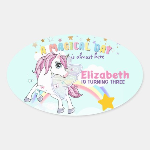 Colorful Unicorn Rainbow Cute Magical Pink Oval Sticker