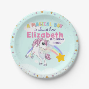 Colorful Unicorn Rainbow Cute Magical Pink Paper Plates