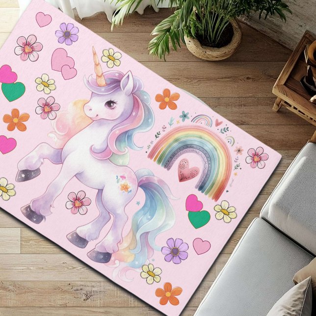 Colorful Unicorn Rainbow Flowers   Rug (Creator Uploaded)