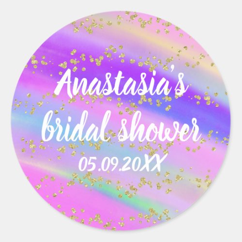 Colorful Unicorn Rainbow Gold Black Bridal Shower Classic Round Sticker